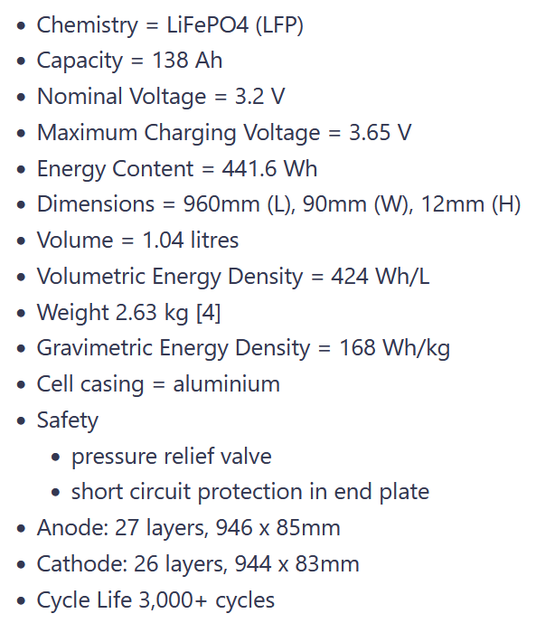 BYD Blade cell specs